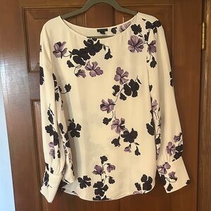 Ann Taylor Cream and Purple Floral Blouse